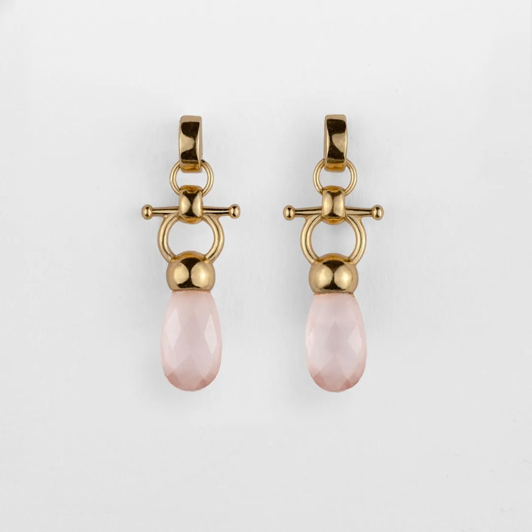 Droplette - Snaffle Horse Bit Rose Quartz and 14K Gold on Sterling Silver Earring