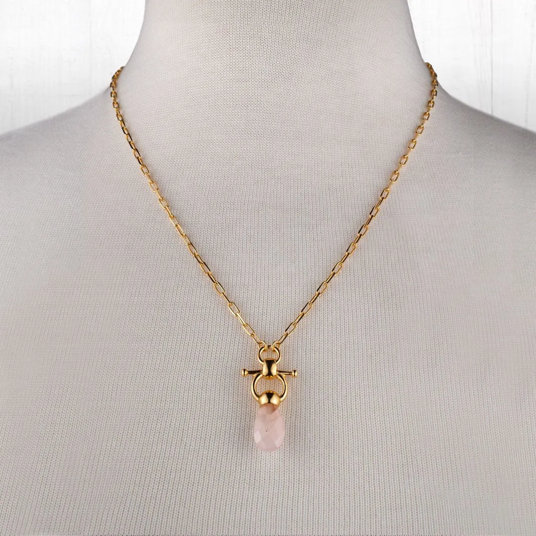 Droplette - Snaffle Horse Bit Rose Quartz and 14K Gold on Sterling Silver Earring