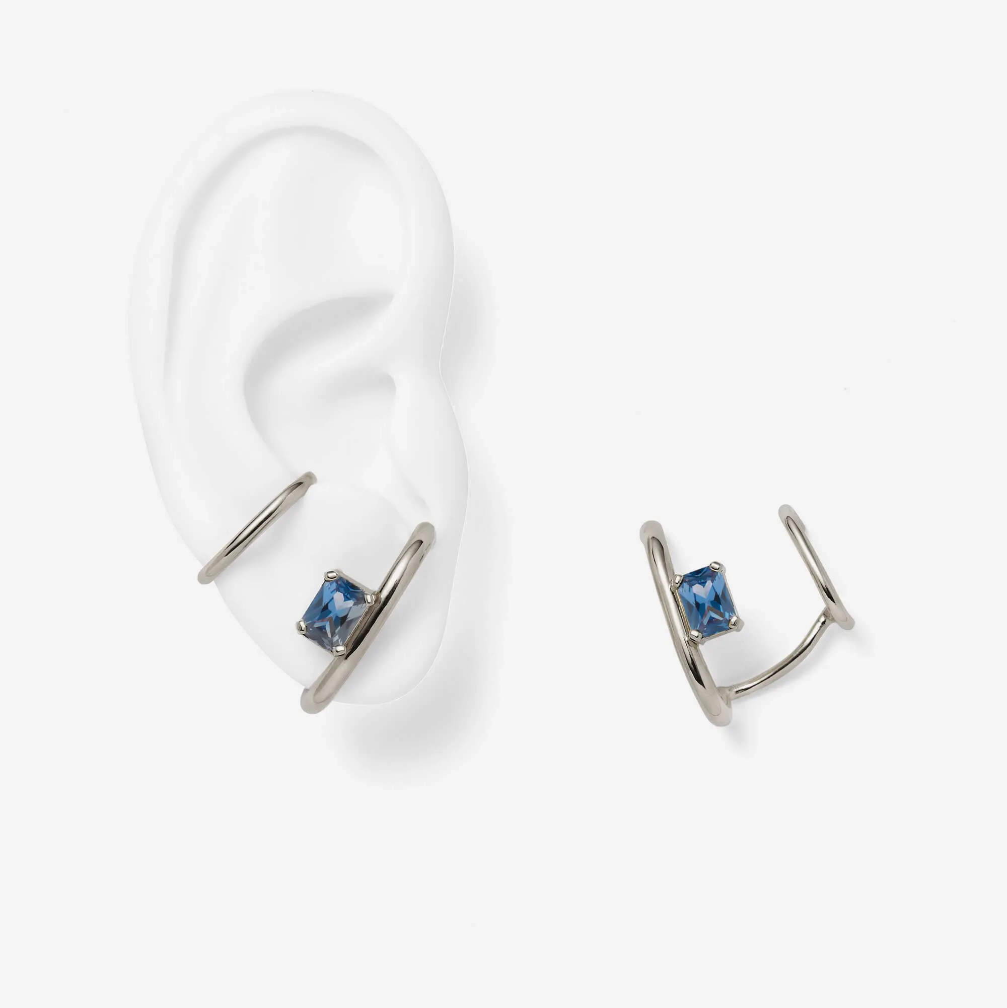 Duo Ear Cuff with Gemstone in Silver