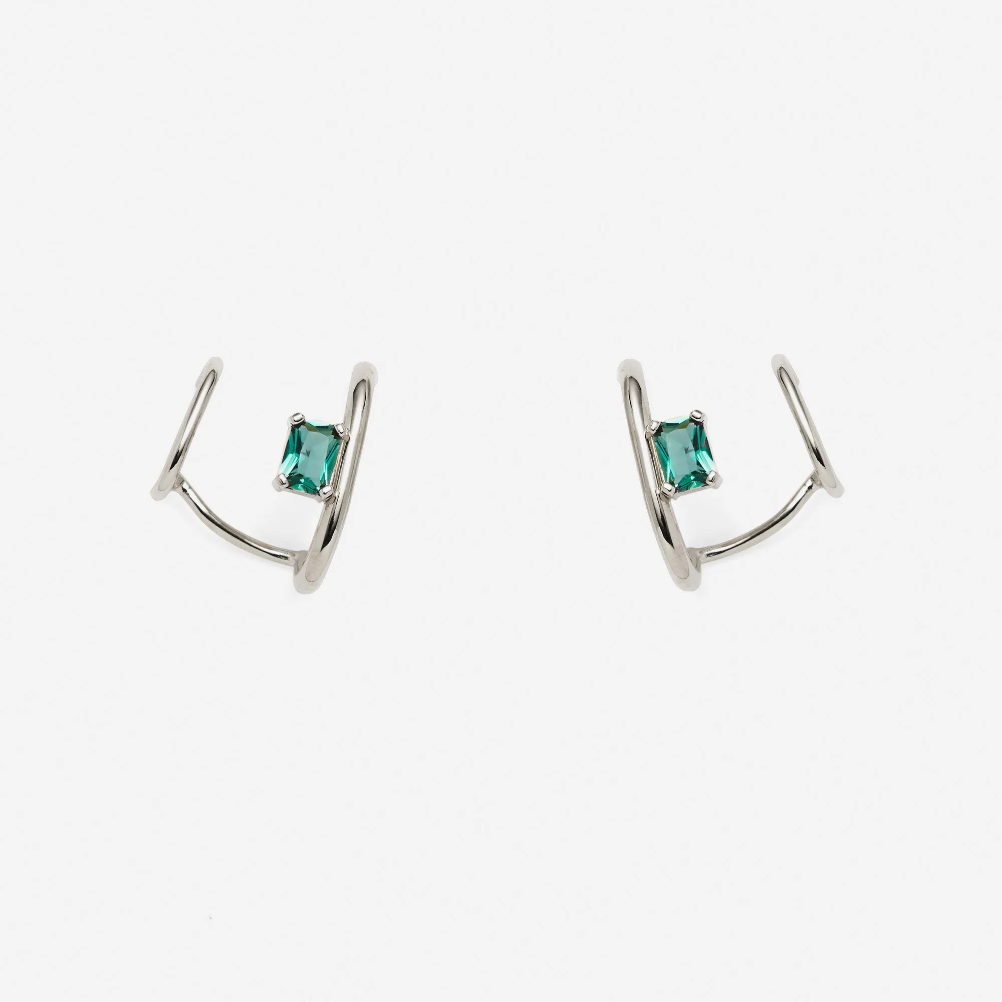 Duo Ear Cuff with Gemstone in Silver