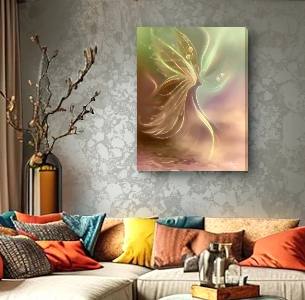 Earth Tones Flowing Energy Art Canvas Print with Glistening Fairy Wings and Orbs of Manifestion