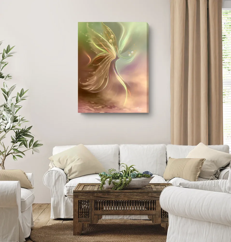 Earth Tones Flowing Energy Art Canvas Print with Glistening Fairy Wings and Orbs of Manifestion