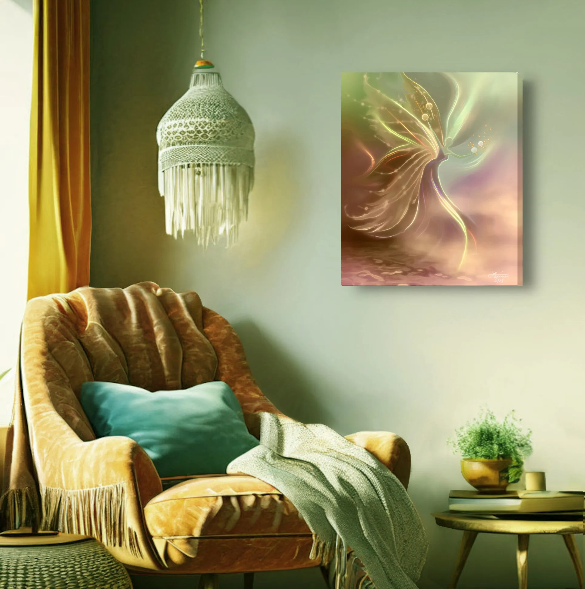 Earth Tones Flowing Energy Art Canvas Print with Glistening Fairy Wings and Orbs of Manifestion