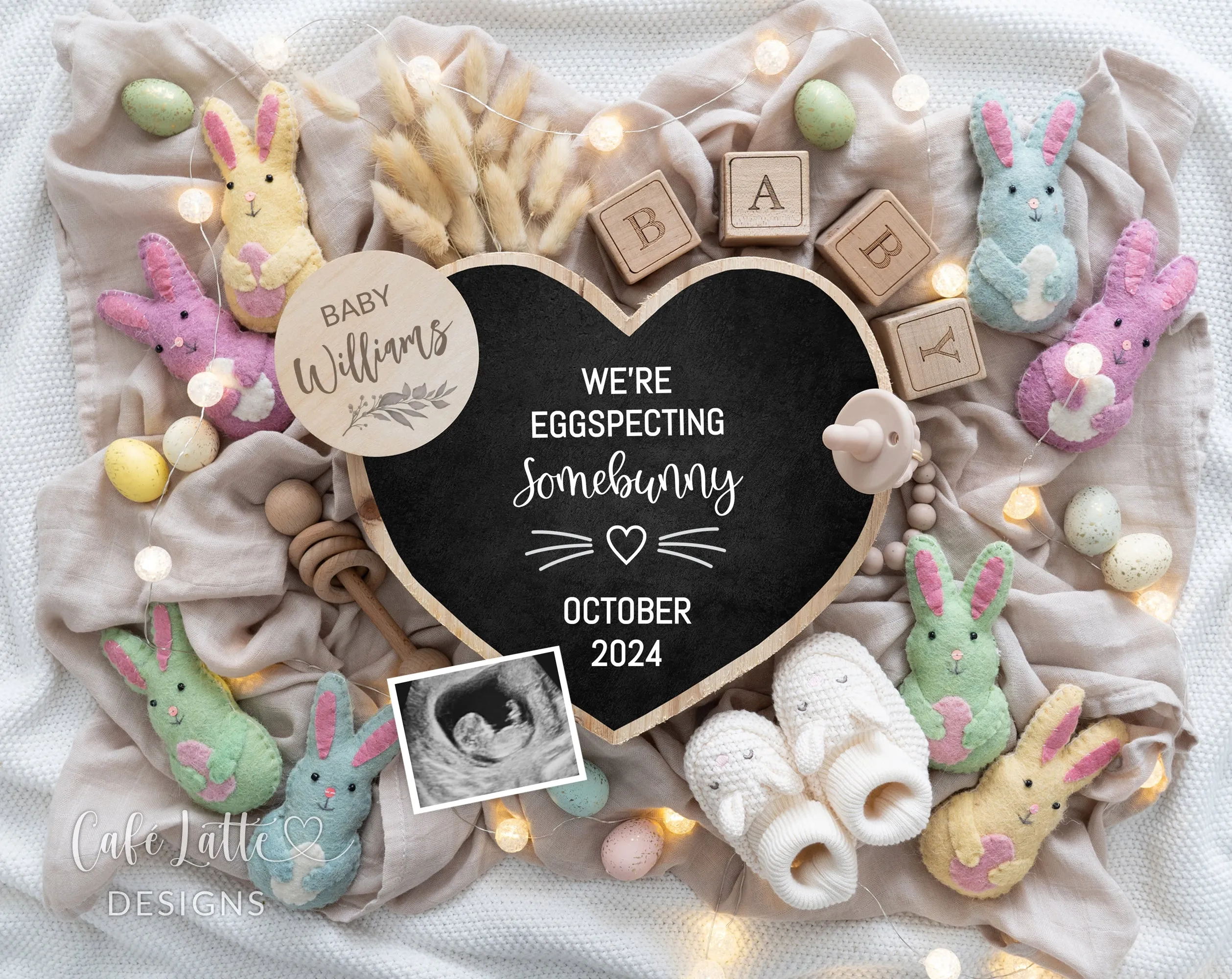 Easter Digital Pregnancy Announcement - Bunny Rabbits And Easter Eggs