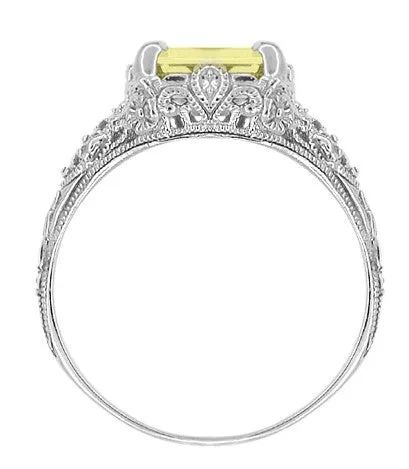 Edwardian Filigree Yellow Lemon Quartz Ring in Sterling Silver
