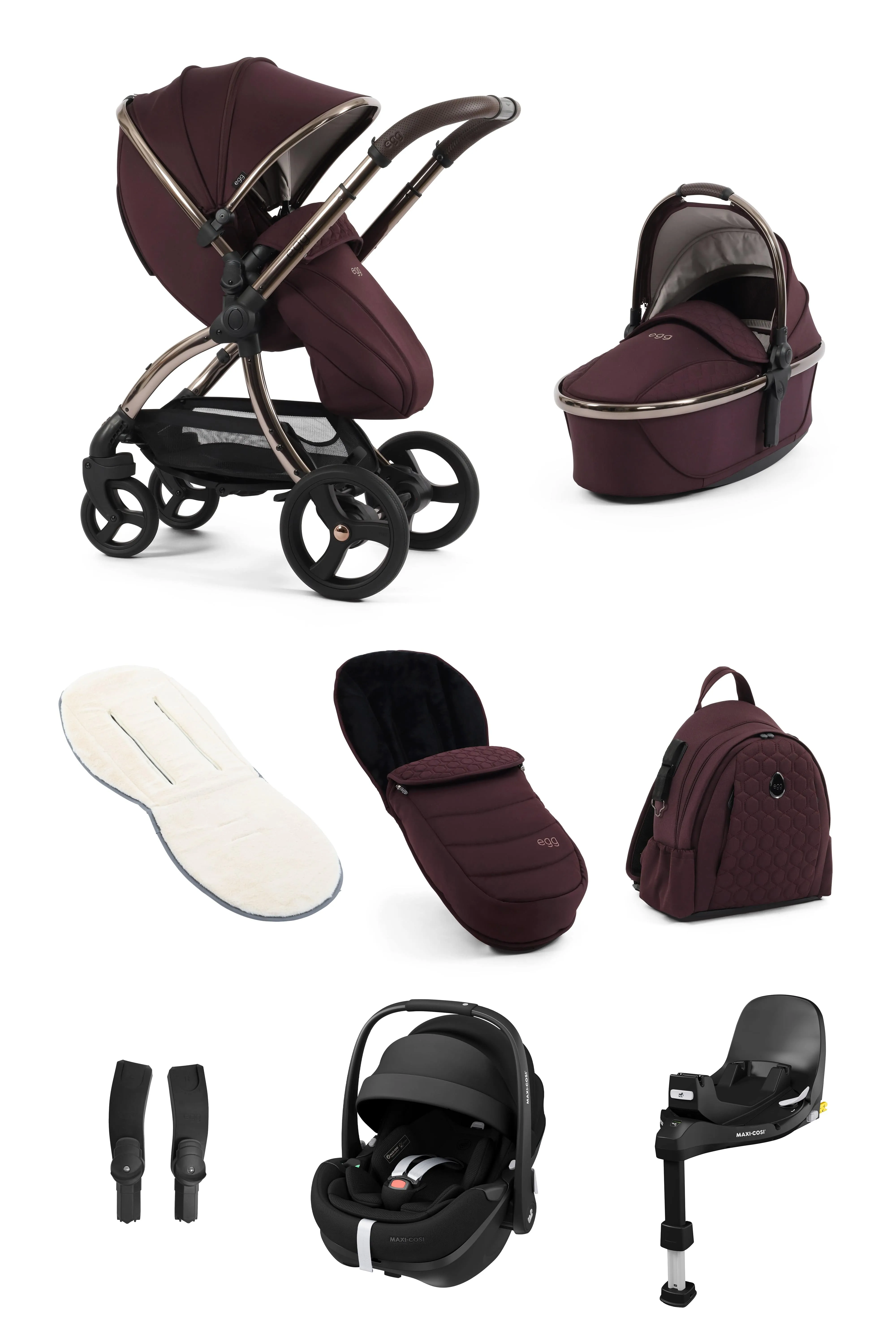 Egg 3 Luxury Pebble 360 PRO 2 Travel System - Mulberry