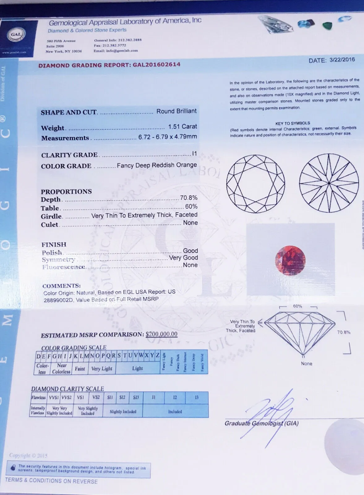 EGL Certified Natural Rare FANCY RED COLOR Round Cut Loose Diamond 1.51 CT I1