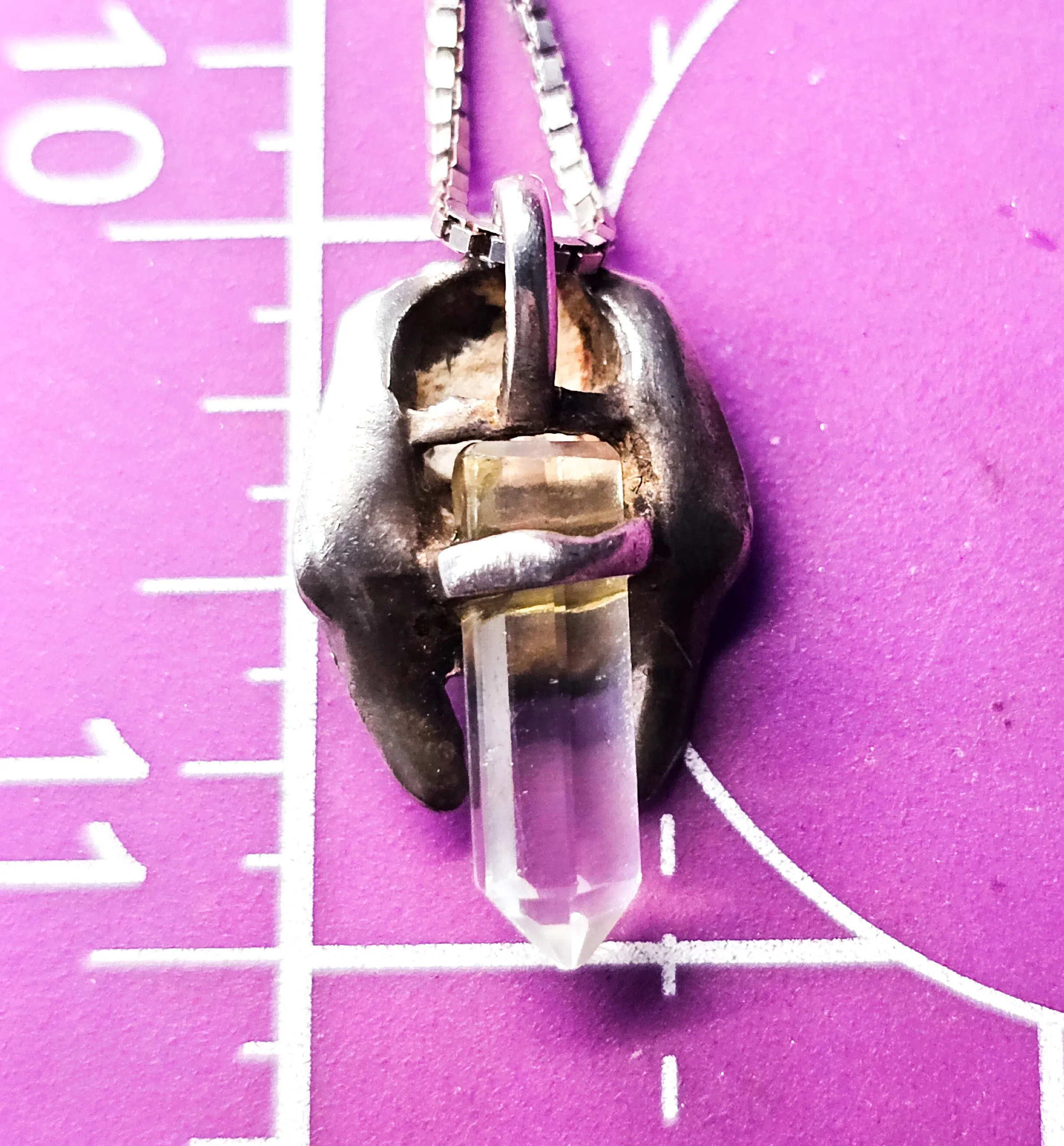 Egyptian Revival King Tut Pharoah terminated quartz sterling silver vintage necklace
