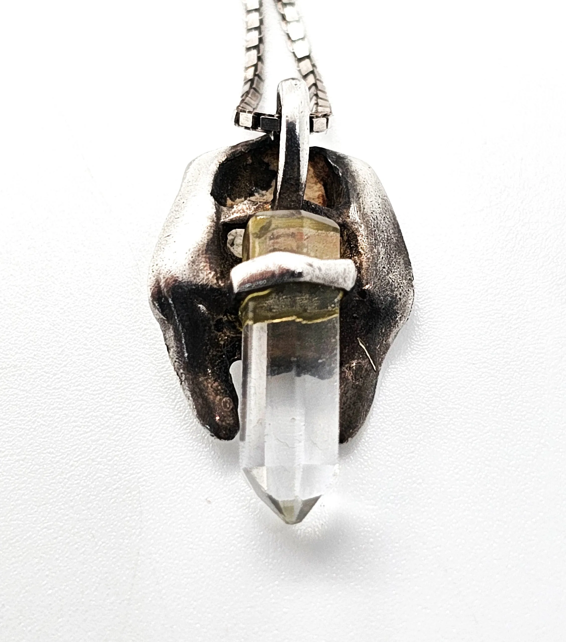 Egyptian Revival King Tut Pharoah terminated quartz sterling silver vintage necklace