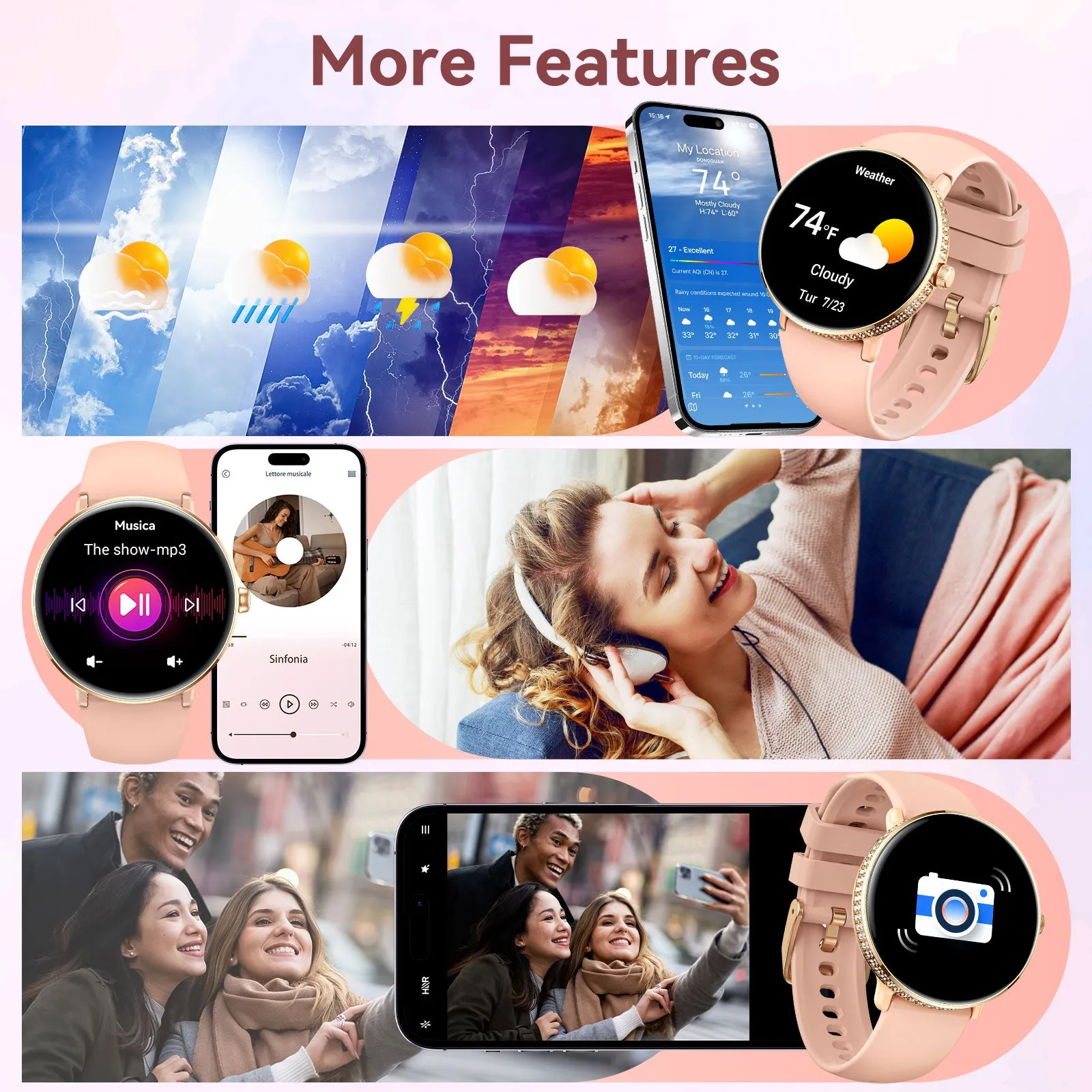 EIGIIS Smart Watch for Women with Diamonds 1.2" AMOLED Touchscreen Fitness Tracker Make/Answer Calls Heart Rate SpO2 Monitor IP68 Waterproof, Sleep & Activity Tracking Smartwatch for iPhone Android Phones