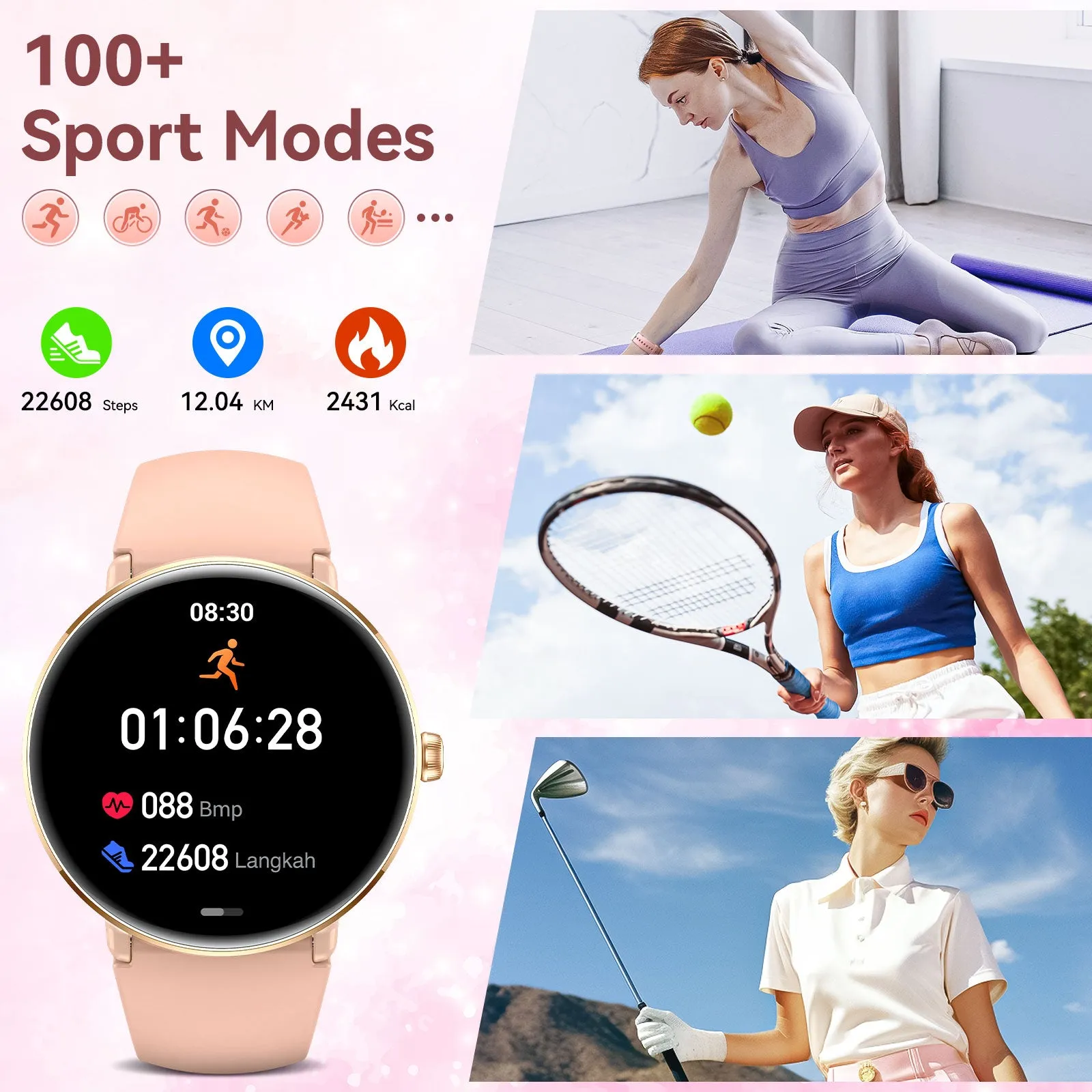 EIGIIS Smart Watch for Women with Diamonds 1.2" AMOLED Touchscreen Fitness Tracker Make/Answer Calls Heart Rate SpO2 Monitor IP68 Waterproof, Sleep & Activity Tracking Smartwatch for iPhone Android Phones
