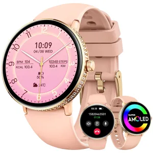EIGIIS Smart Watch for Women with Diamonds 1.2" AMOLED Touchscreen Fitness Tracker Make/Answer Calls Heart Rate SpO2 Monitor IP68 Waterproof, Sleep & Activity Tracking Smartwatch for iPhone Android Phones