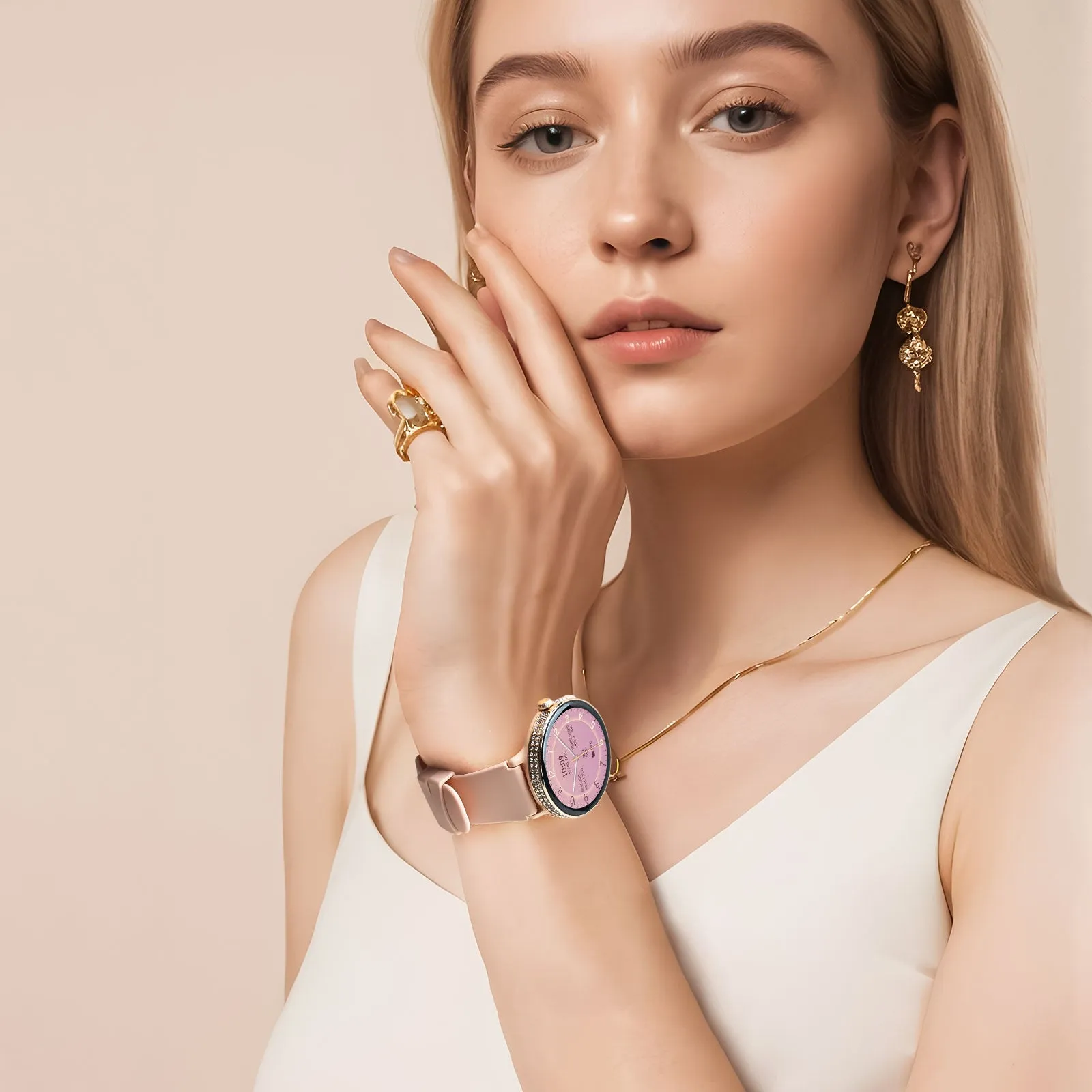 EIGIIS Smart Watch for Women with Diamonds 1.2" AMOLED Touchscreen Fitness Tracker Make/Answer Calls Heart Rate SpO2 Monitor IP68 Waterproof, Sleep & Activity Tracking Smartwatch for iPhone Android Phones
