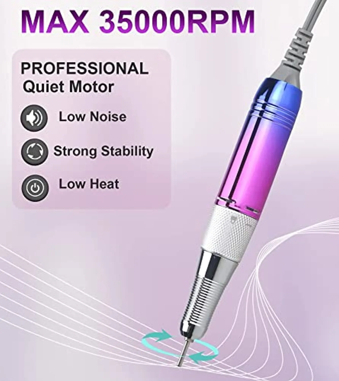 Electric Nail Drill Machine,Lumcrissy Professional Colorful Rechargeable 35000 rpm Nail Drill Portable E-File with Battery,Portable Electric Acrylic Nail Tools,Polishing,Nail Removing (Rainbow)
