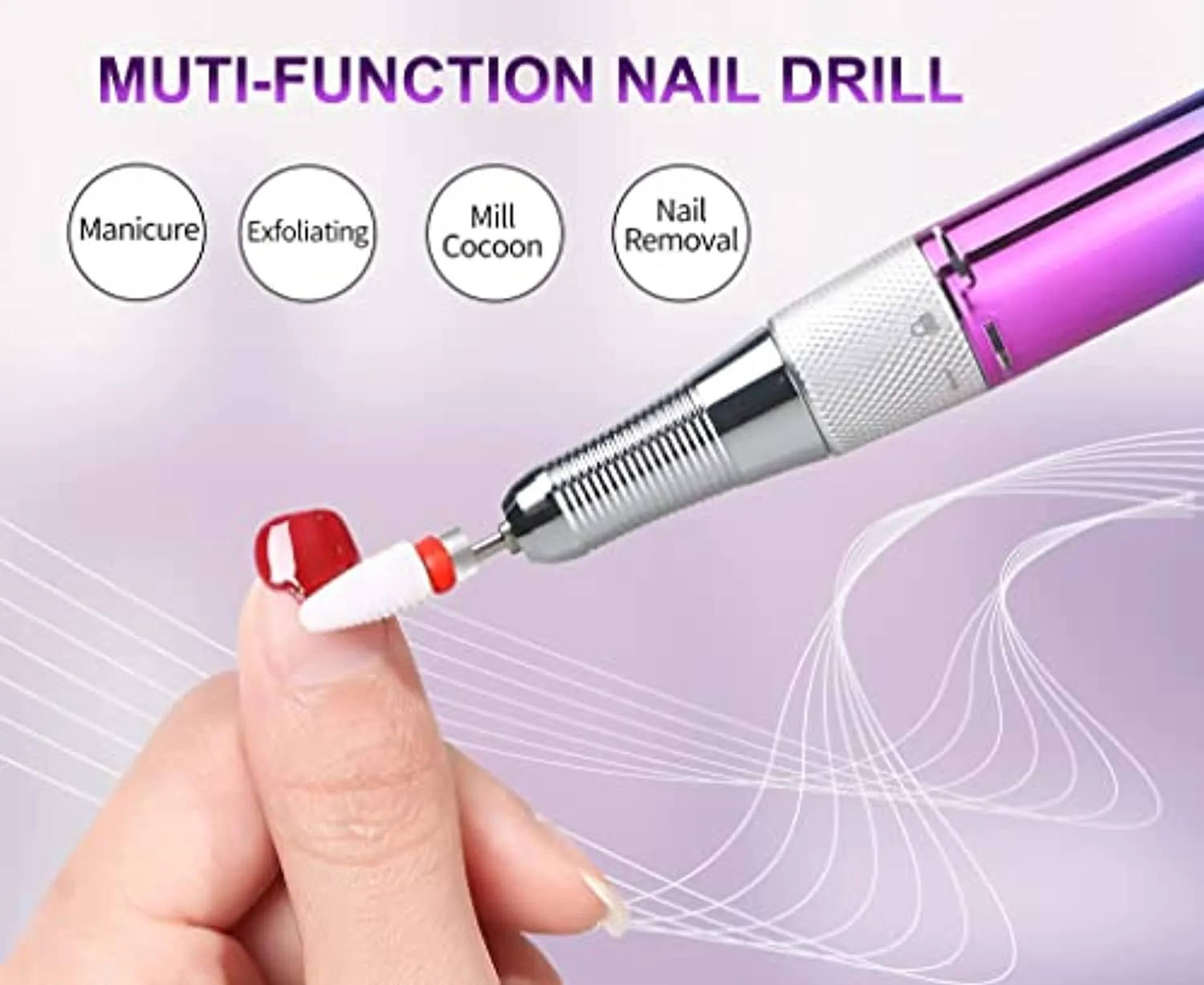 Electric Nail Drill Machine,Lumcrissy Professional Colorful Rechargeable 35000 rpm Nail Drill Portable E-File with Battery,Portable Electric Acrylic Nail Tools,Polishing,Nail Removing (Rainbow)