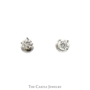 Elegant 3/4cttw Round Diamond Stud Earrings in 14k White Gold with Secure Screw Back Posts