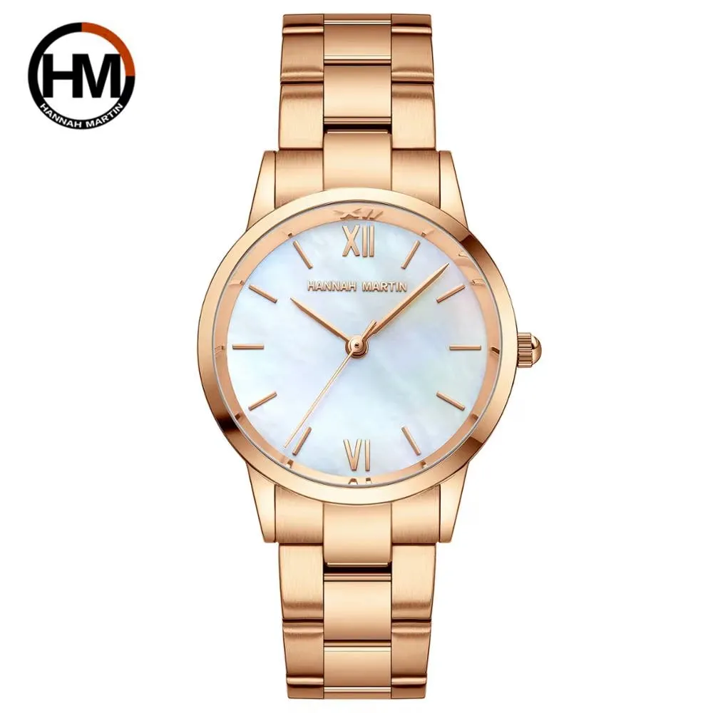 Elegent Rose Gold Women Watch Japan Movement Quartz Waterproof Wristwatches Female round Dial Stain Steel Band Fashion Clock