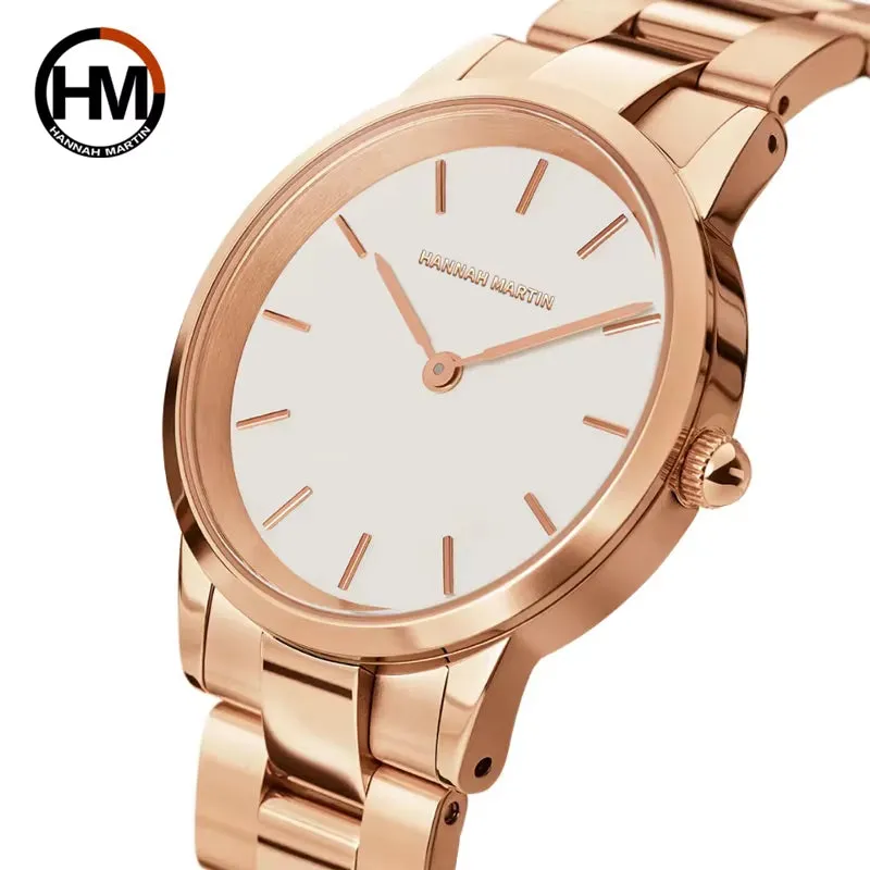 Elegent Rose Gold Women Watch Japan Movement Quartz Waterproof Wristwatches Female round Dial Stain Steel Band Fashion Clock