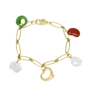 Elsa Peretti Tiffany & Co. Jade Agate Rock Crystal 18 Karat Gold Five Charm Icon Bracelet