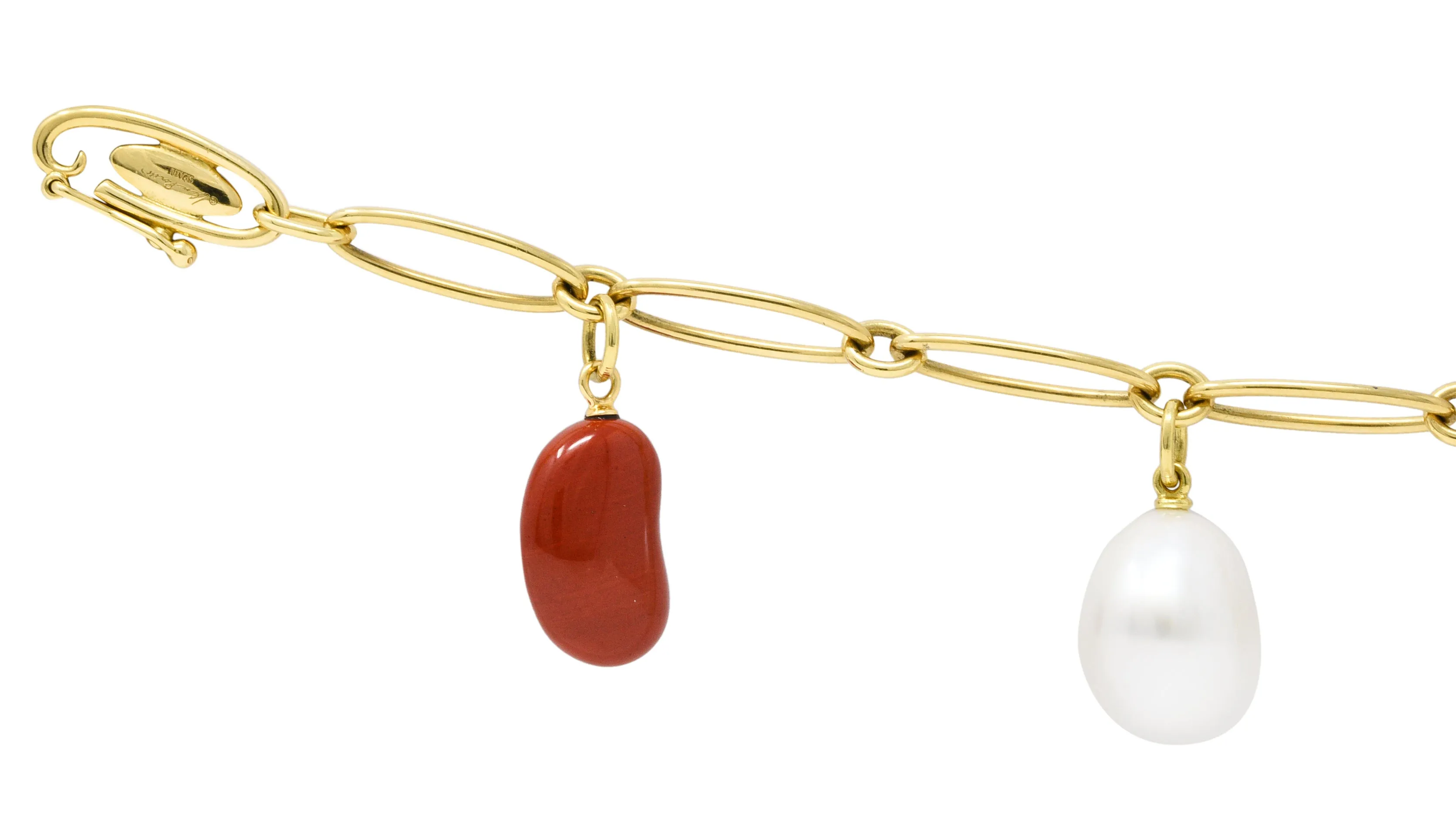 Elsa Peretti Tiffany & Co. Jade Agate Rock Crystal 18 Karat Gold Five Charm Icon Bracelet