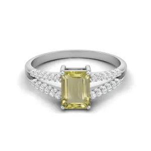 Emerald Shaped Lemon Quartz Wedding Ring Women Green Stone Ring