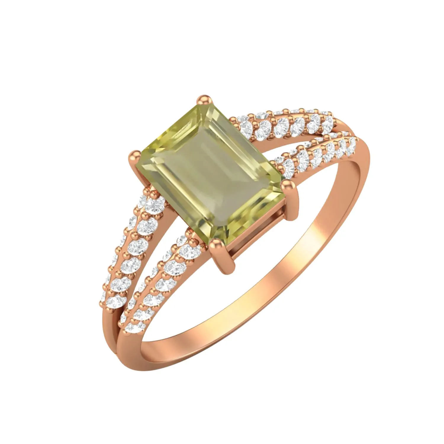 Emerald Shaped Lemon Quartz Wedding Ring Women Green Stone Ring
