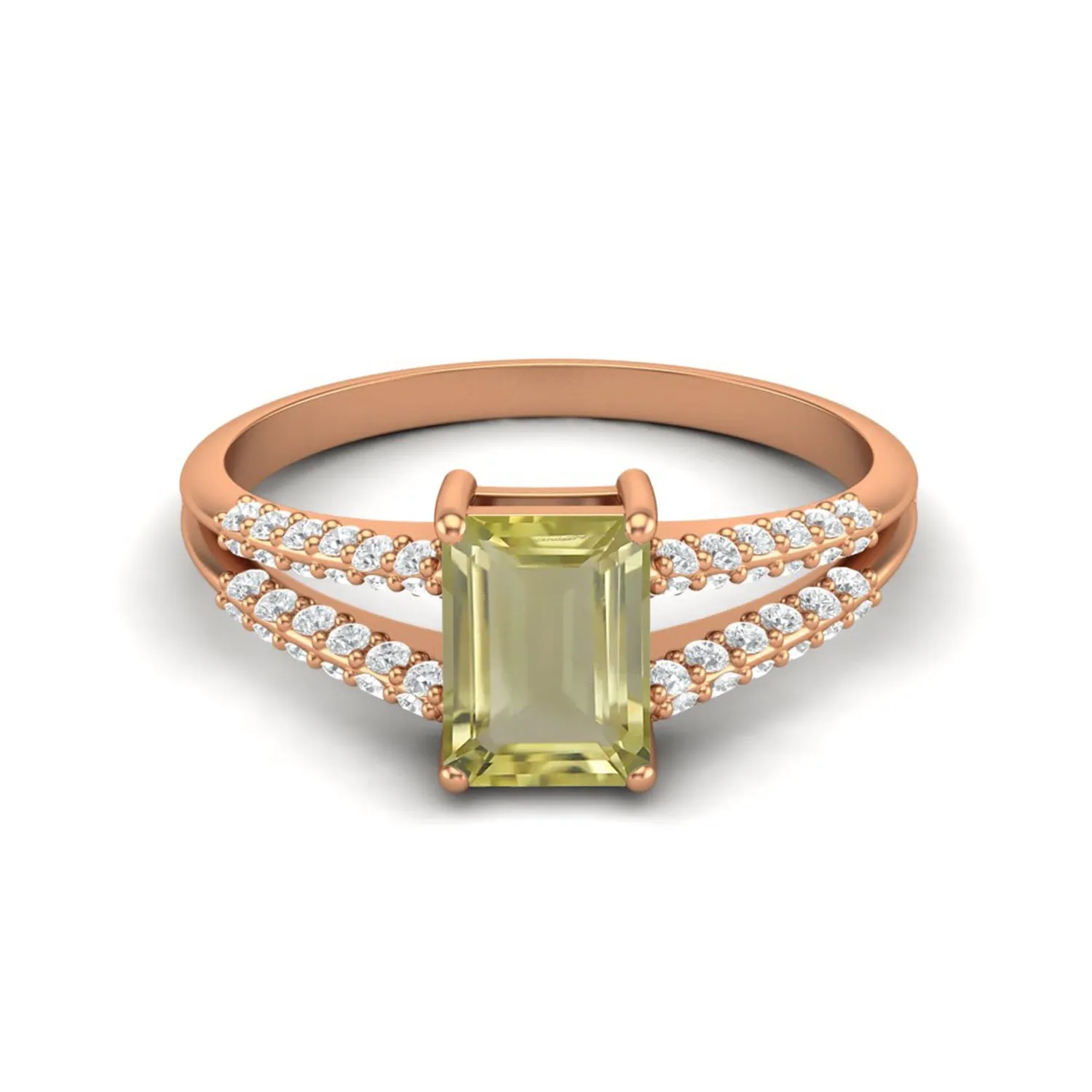 Emerald Shaped Lemon Quartz Wedding Ring Women Green Stone Ring