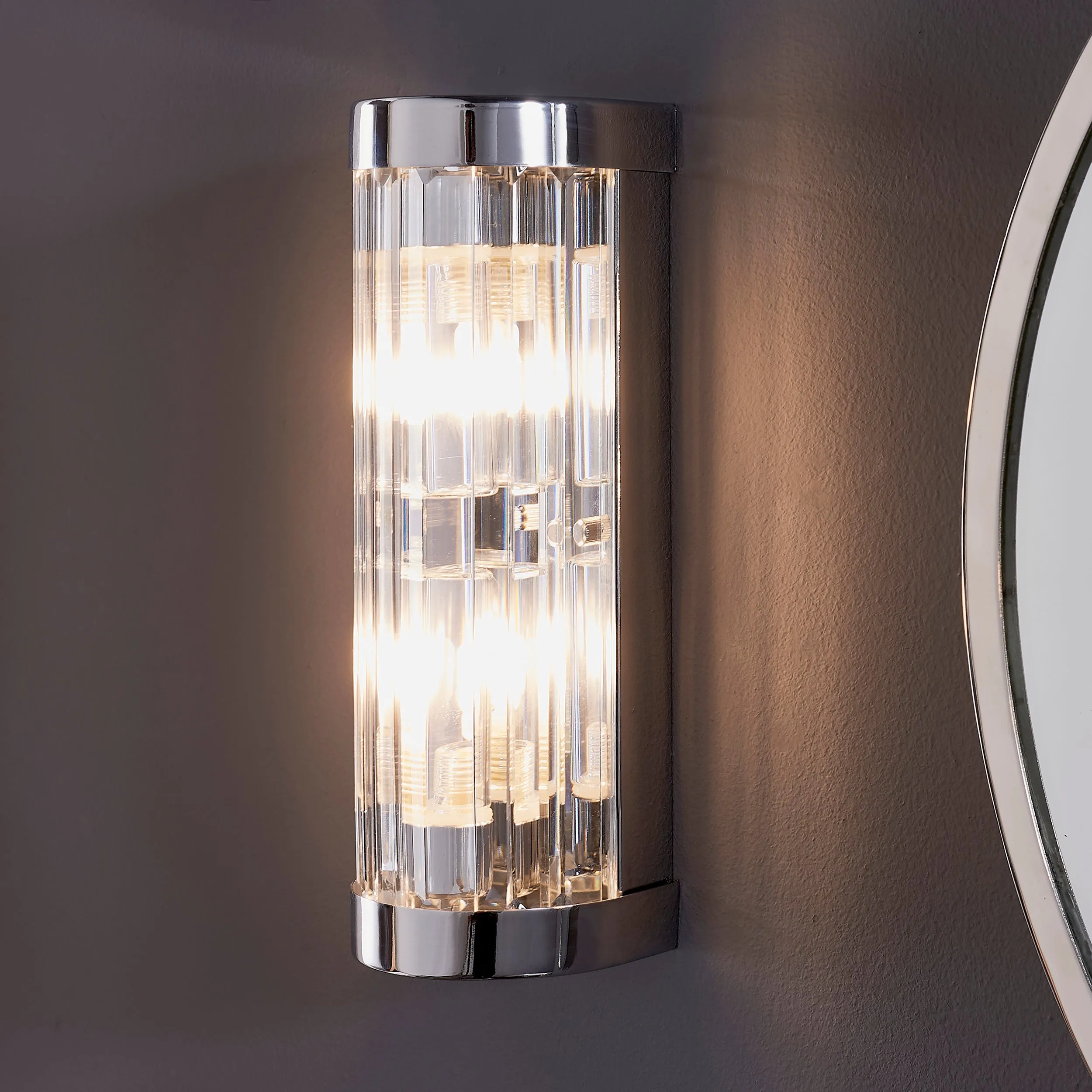 Endon 91820 Shimmer 2lt Wall Chrome plate & clear crystal 2 x 18W G9 clear capsule (Required)