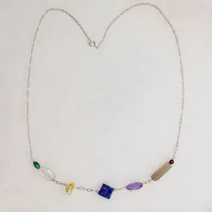 Energetic Gemstone Bead Stations on Silver Necklace by Brin