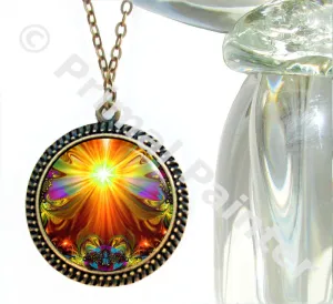 Energy Art Necklace, Orange Psychedelic Jewelry, Metaphysical Art - "Light Being"