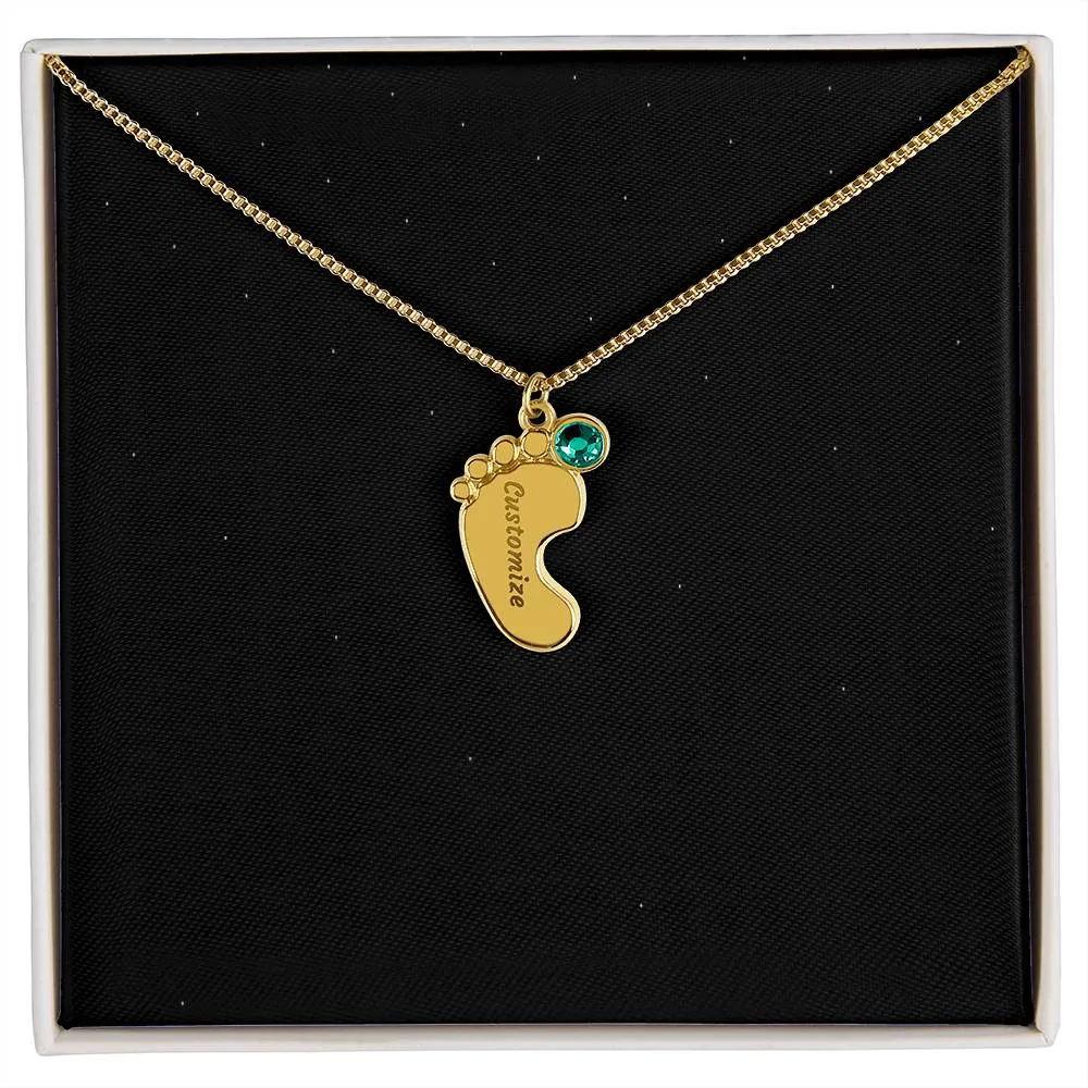 Engraved Baby Feet Birthstone Necklace