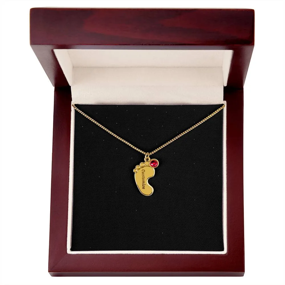 Engraved Baby Feet Birthstone Necklace