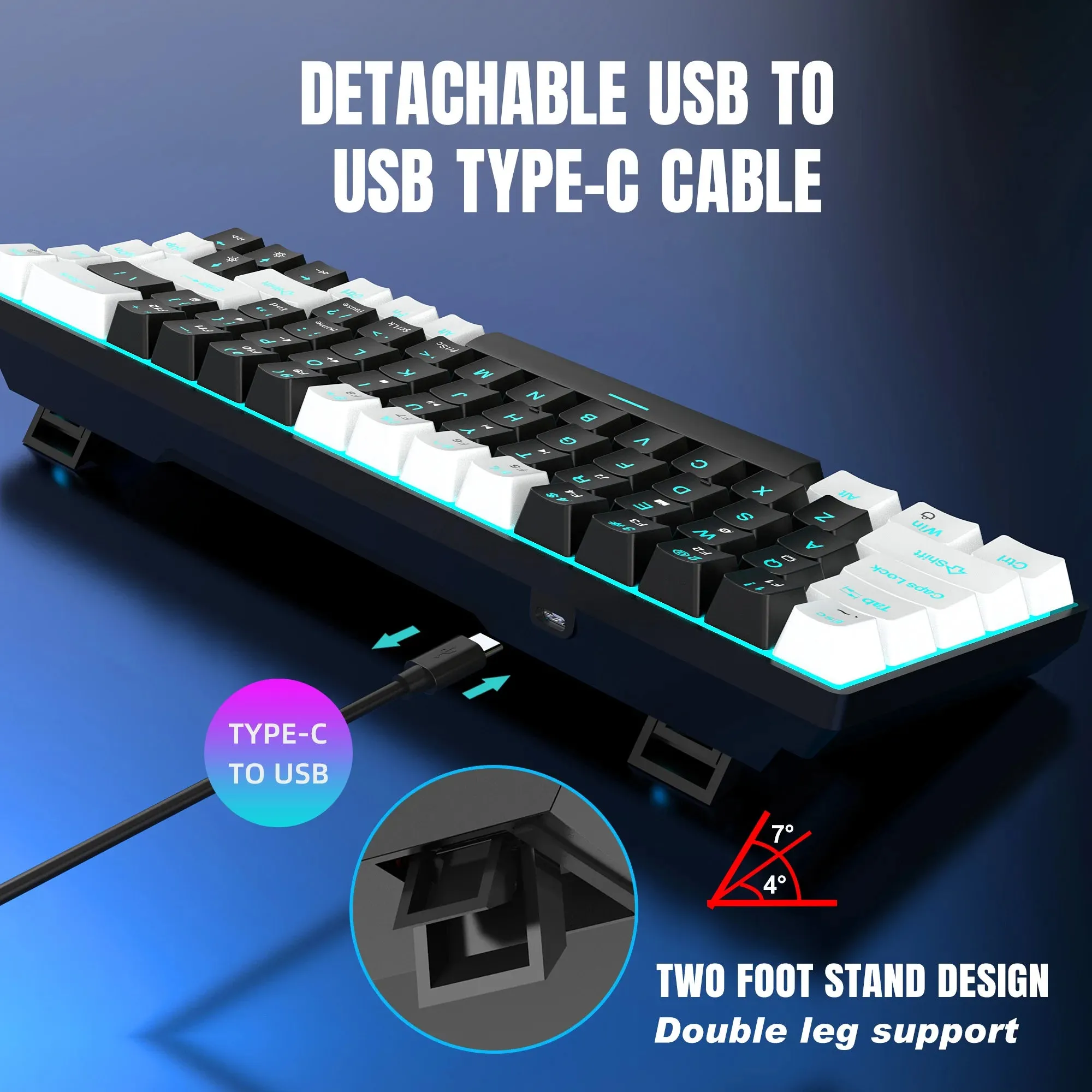 Ergonomic 68-Key Mechanical Gaming Keyboard with RGB Backlight