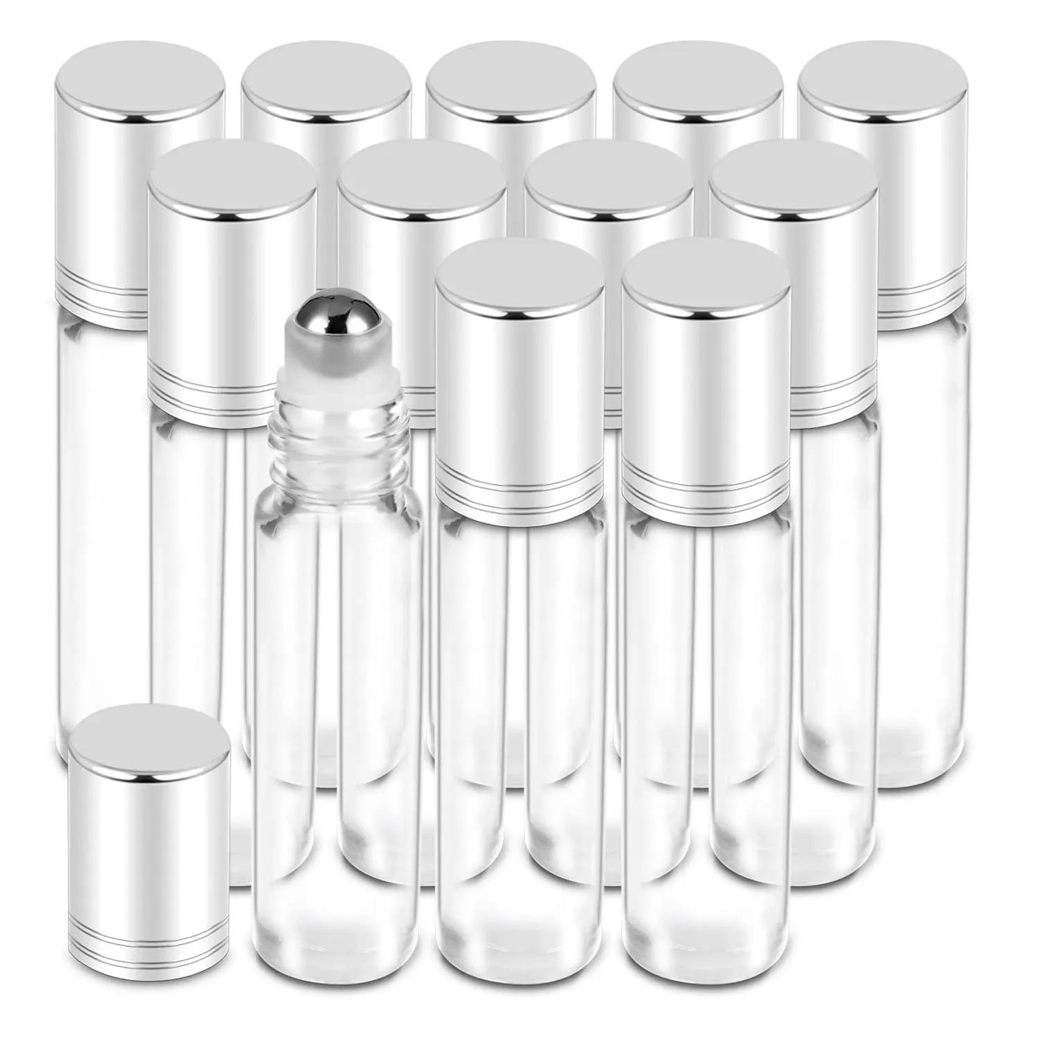 Essential Oil Roller Bottles for Oils 10Ml Glass Clear Perfume Bottles Empty with Extra Roller Balls, Opener, Funnel, Pipette, Labels, 4Pack Roll on Bottles