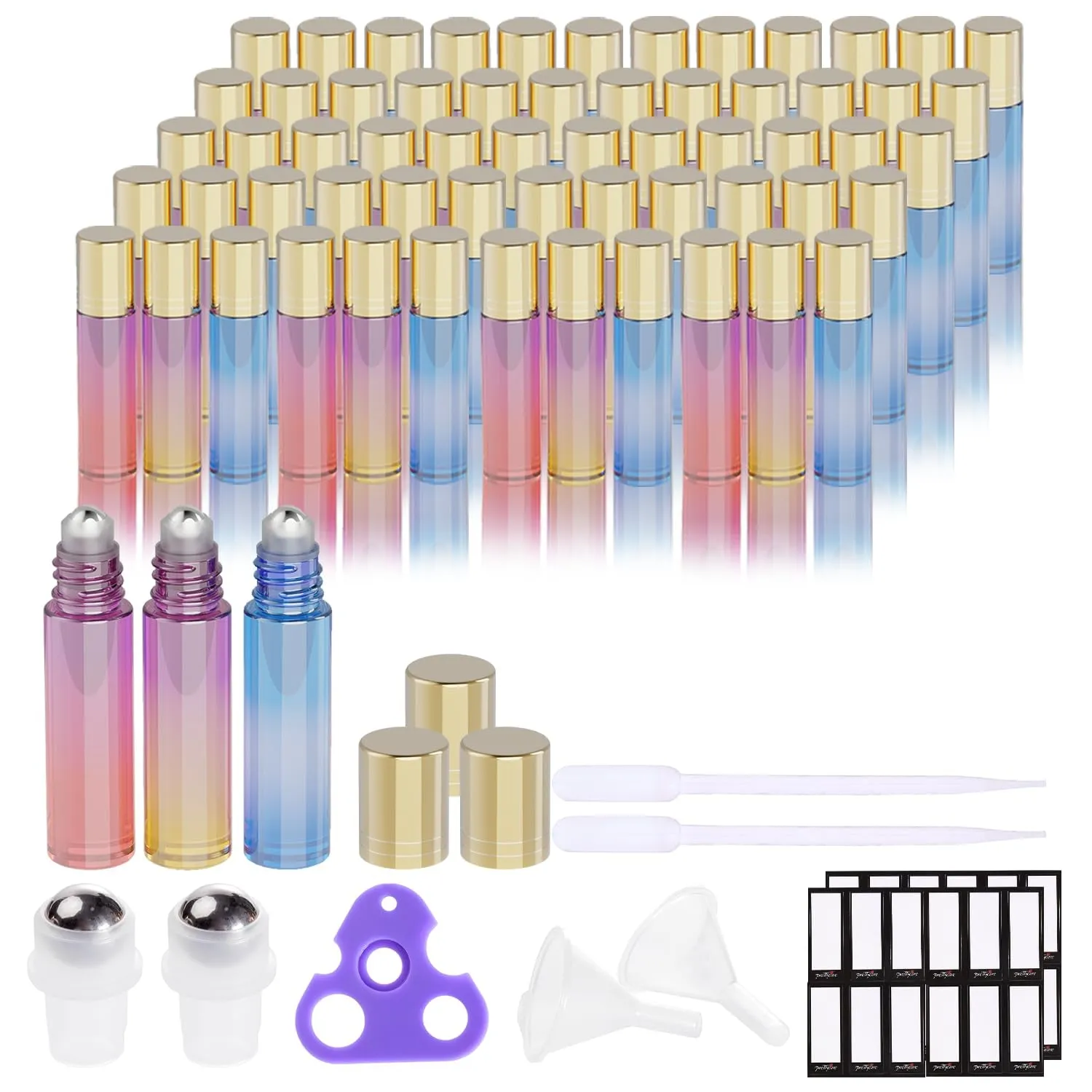 Essential Oil Roller Bottles for Oils 10Ml Glass Clear Perfume Bottles Empty with Extra Roller Balls, Opener, Funnel, Pipette, Labels, 4Pack Roll on Bottles