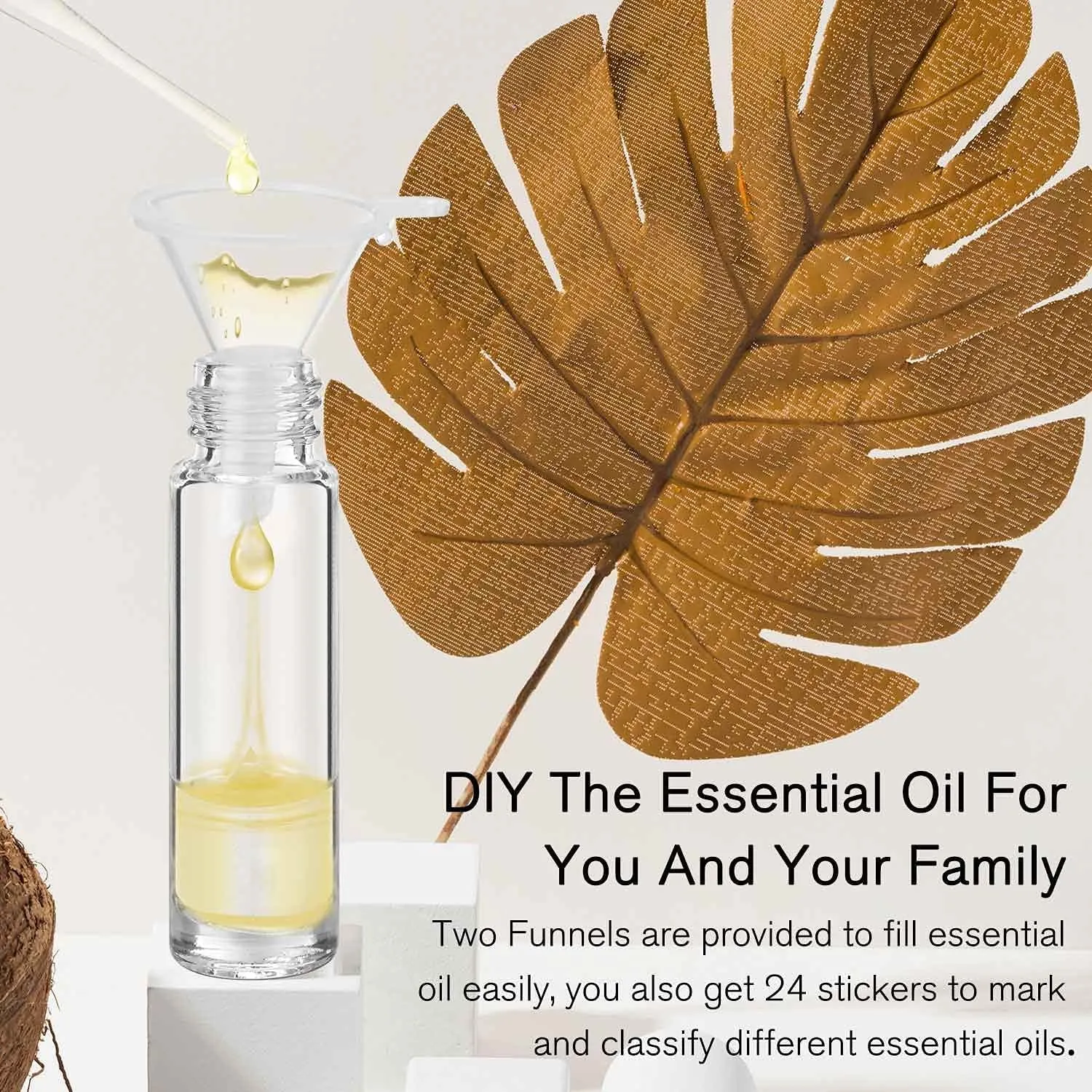 Essential Oil Roller Bottles for Oils 10Ml Glass Clear Perfume Bottles Empty with Extra Roller Balls, Opener, Funnel, Pipette, Labels, 4Pack Roll on Bottles