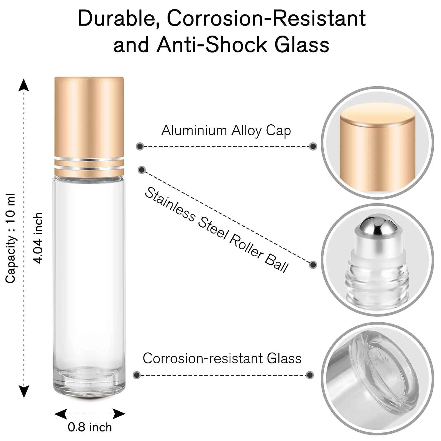 Essential Oil Roller Bottles for Oils 10Ml Glass Clear Perfume Bottles Empty with Extra Roller Balls, Opener, Funnel, Pipette, Labels, 4Pack Roll on Bottles