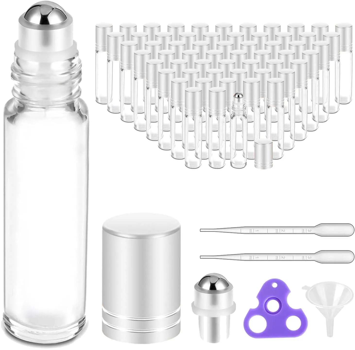 Essential Oil Roller Bottles for Oils 10Ml Glass Clear Perfume Bottles Empty with Extra Roller Balls, Opener, Funnel, Pipette, Labels, 4Pack Roll on Bottles