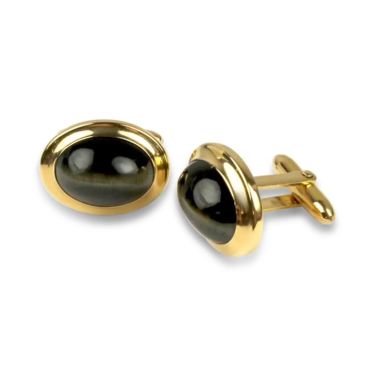 Estate 14K Yellow Gold Oval Hawk's-Eye CuffLinks