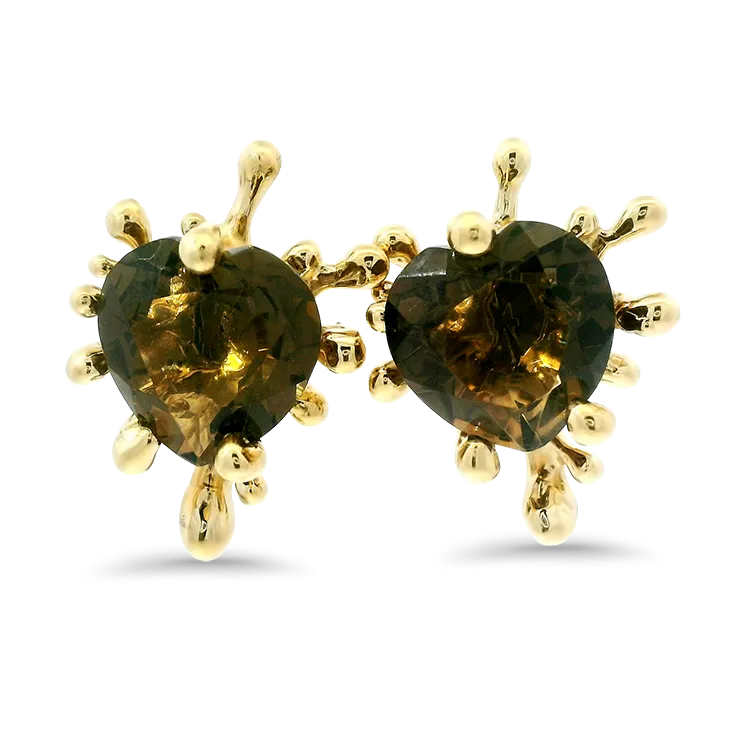 Estate 14k Yellow Gold Smoky Quartz Splatter Stud Earrings