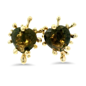 Estate 14k Yellow Gold Smoky Quartz Splatter Stud Earrings