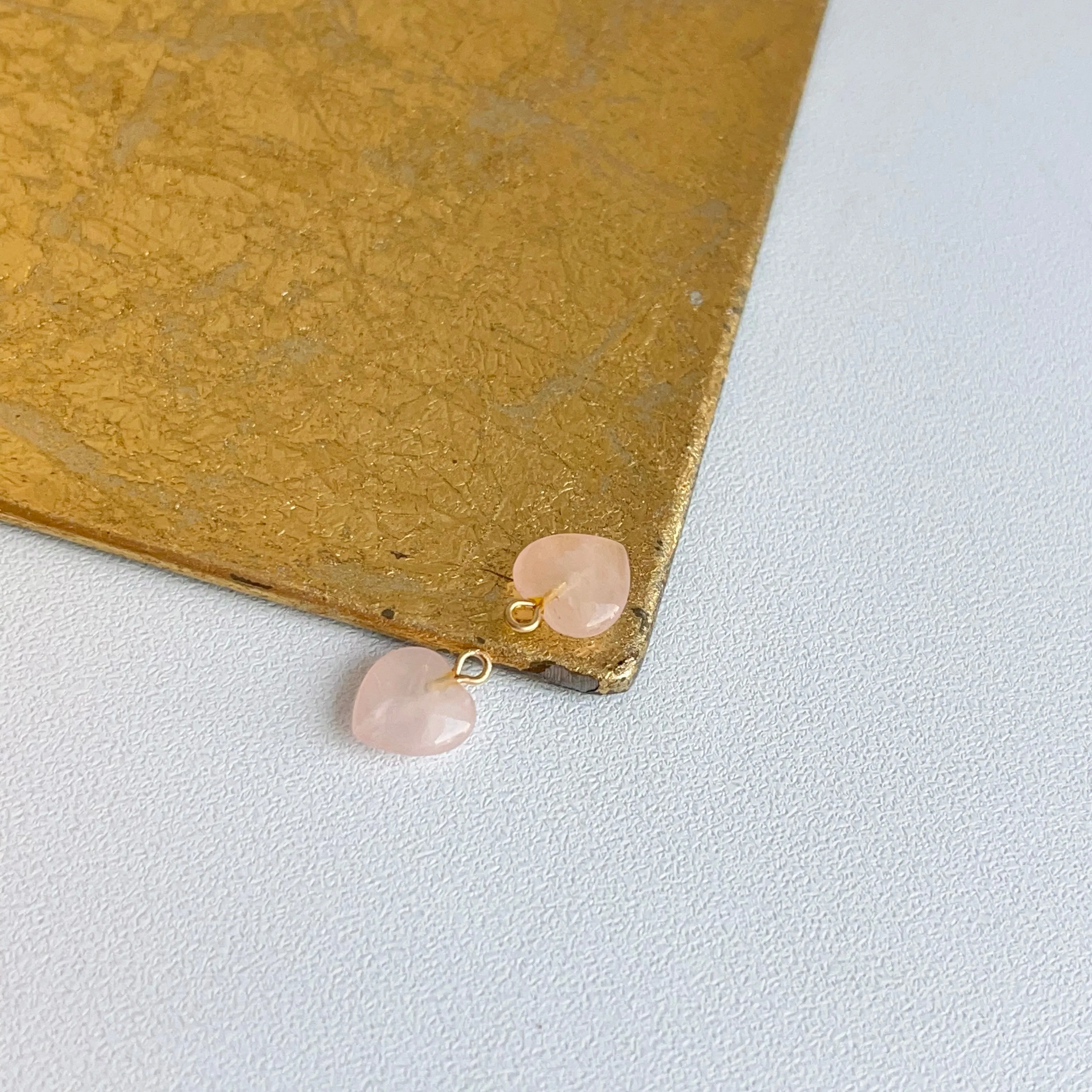 Estate 14KT Yellow Gold Rose Quartz Heart Shape Mini Earring Charms