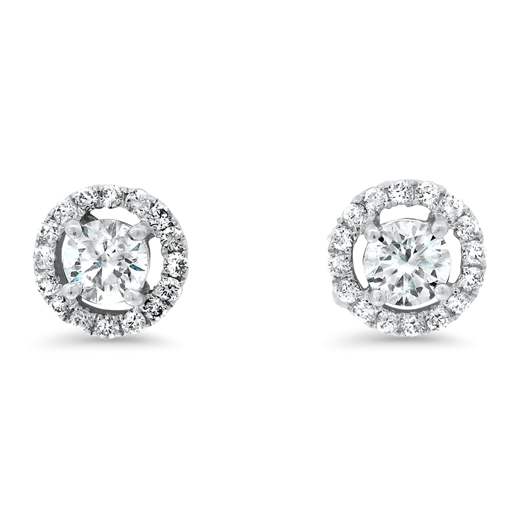 Estate 18k White Gold Diamond Halo Stud Earrings - 0.8cts