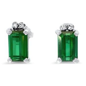 Estate 18k White Gold Tourmaline & Diamond Stud Earrings