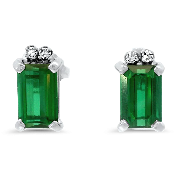 Estate 18k White Gold Tourmaline & Diamond Stud Earrings