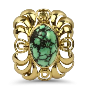 Estate 18k Yellow Gold Turquoise Cabochon Pin/Pendant