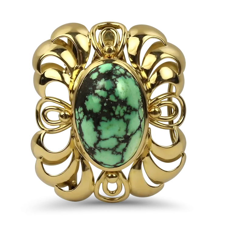 Estate 18k Yellow Gold Turquoise Cabochon Pin/Pendant