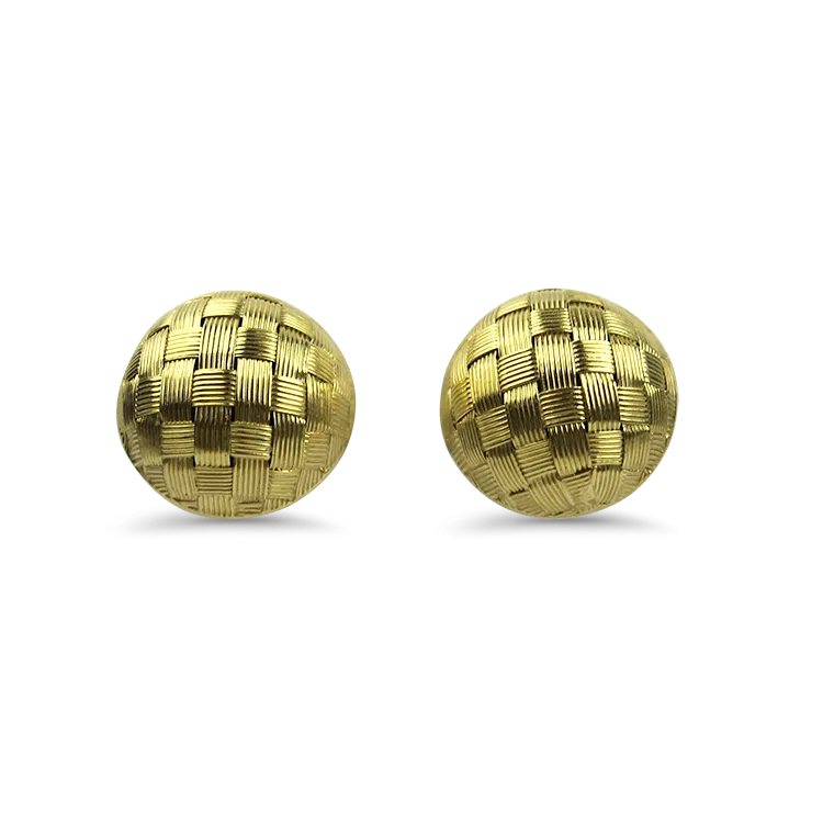 Estate 18k Yellow Gold Woven Dome Stud Earrings