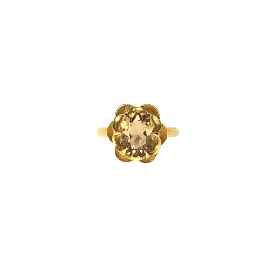 Estate Smokey Quartz Flower Gold Ring