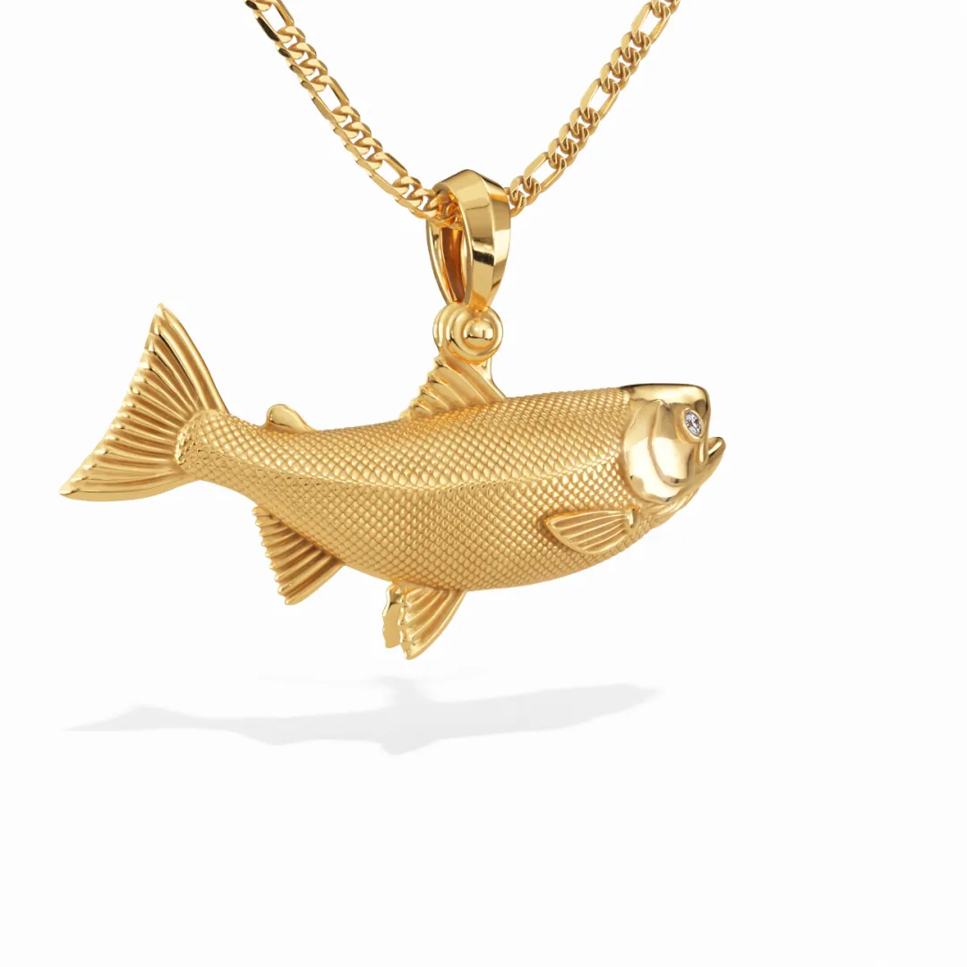 Exquisite 3D Salmon Fish Pendant with Diamond Eyes | 14k Gold